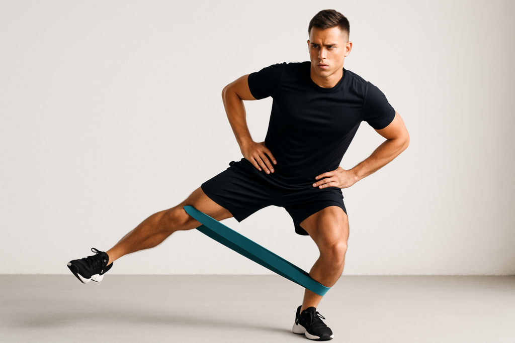 Athlete using resistance bands for side leg raises