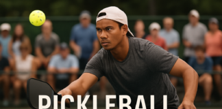 Pickleball: 3 Serves You Must Have in Your Game Filipino pickleball player serving on outdoor court with focused expression
