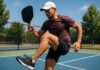 3 Simple Leg Workouts to Improve Your Pickleball Movements Pickleball player doing leg exercises outdoors in sporty clothing