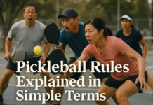 Pickleball Rules Explained in Simple Terms: A Helpful Guide for Beginners Asian community playing pickleball outdoors on a sunny day