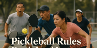 Pickleball Rules Explained in Simple Terms: A Helpful Guide for Beginners Asian community playing pickleball outdoors on a sunny day