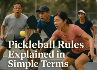 Pickleball Rules Explained in Simple Terms: A Helpful Guide for Beginners Asian community playing pickleball outdoors on a sunny day